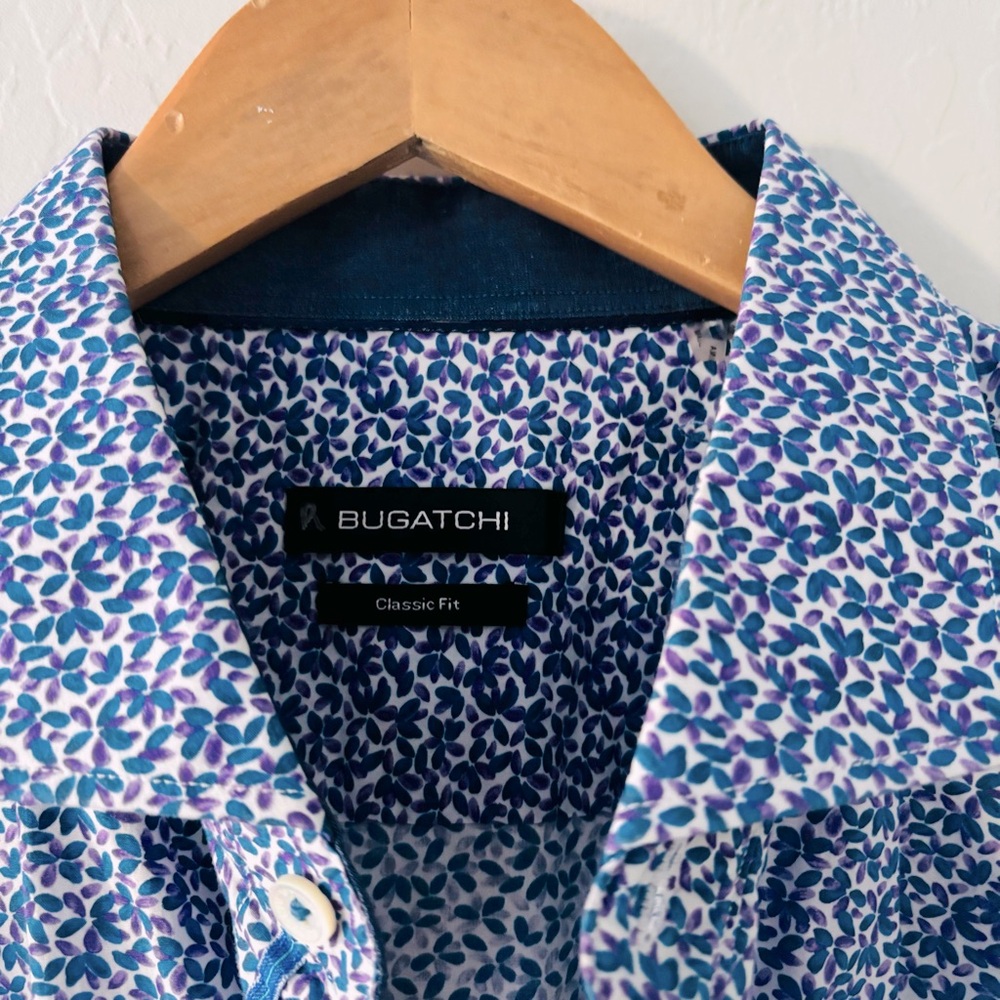Bugatchi Men's Button Down Blue Patterned Shirt S… - image 4